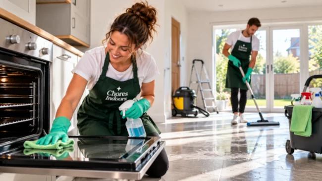 Professional cleaner wiping a kitchen worktop